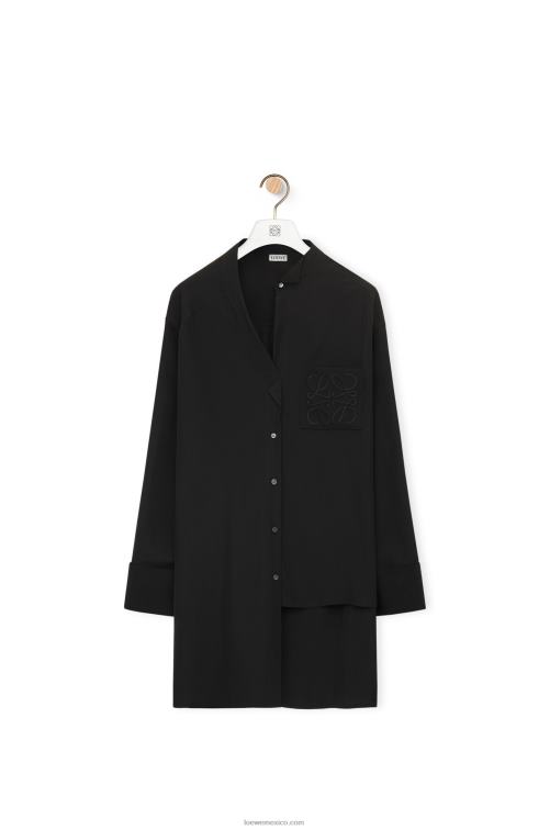 negro camisa asimétrica de seda Loewe R8J8Z926 mujer
