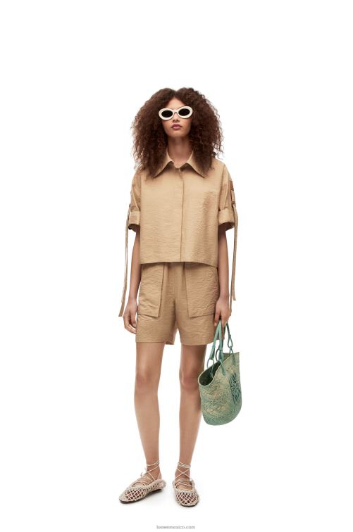 taos gris pardo camisa corta de trabajo de algodón Loewe R8J8Z864 mujer