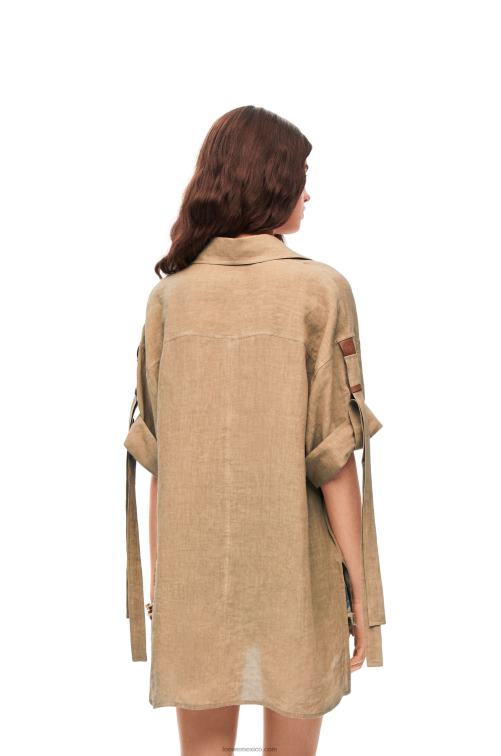 taos gris pardo camisa de trabajo de lino Loewe R8J8Z863 mujer
