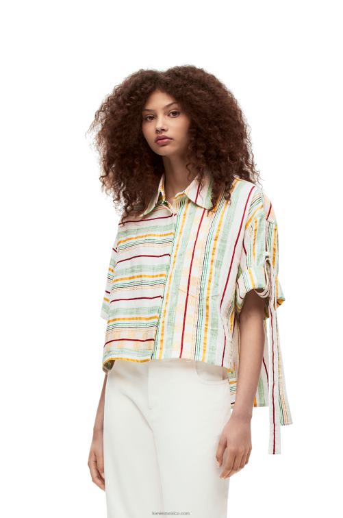 verde rojo camisa workwear a rayas de algodón, lino y seda Loewe R8J8Z865 mujer