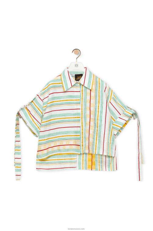 verde rojo camisa workwear a rayas de algodón, lino y seda Loewe R8J8Z865 mujer
