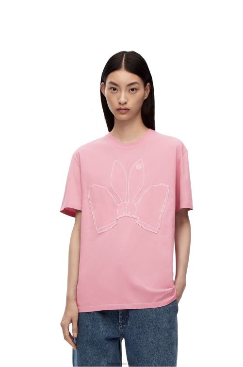 Rosa brillante camiseta con conejito de algodón Loewe R8J8Z808 mujer