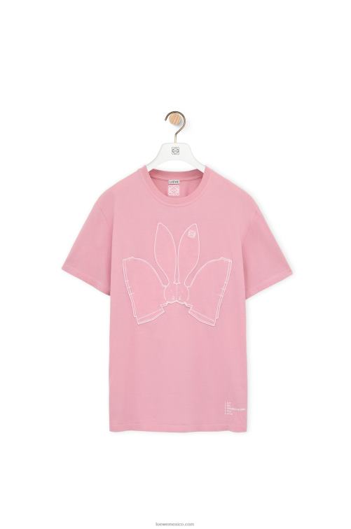 Rosa brillante camiseta con conejito de algodón Loewe R8J8Z808 mujer
