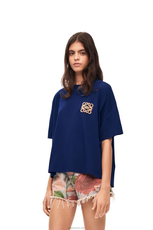 azul índigo Camiseta artesanal de algodón con anagrama Loewe R8J8Z794 mujer