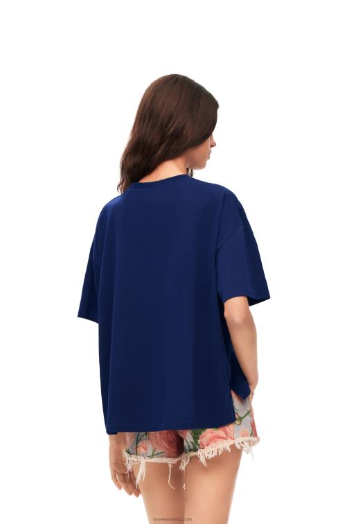 azul índigo Camiseta artesanal de algodón con anagrama Loewe R8J8Z794 mujer