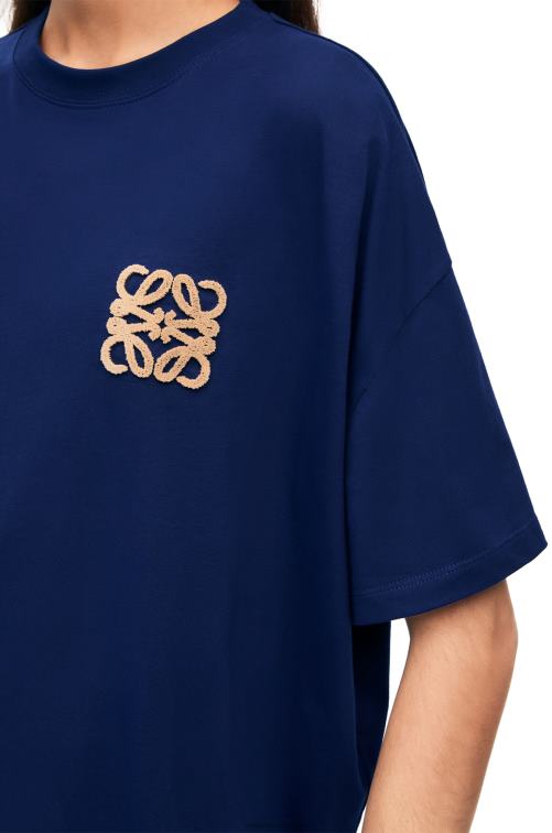 azul índigo Camiseta artesanal de algodón con anagrama Loewe R8J8Z794 mujer