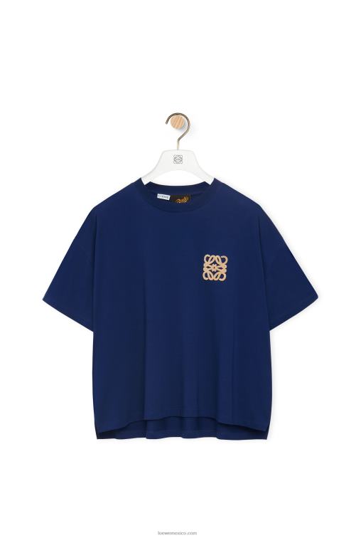 azul índigo Camiseta artesanal de algodón con anagrama Loewe R8J8Z794 mujer