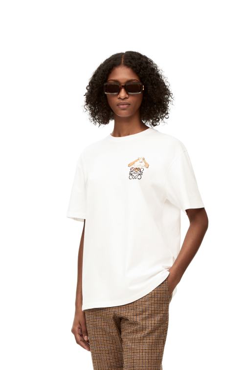 blanco Camiseta de algodón con anagrama heen Loewe R8J8Z845 mujer