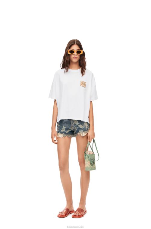 blanco/beige Camiseta artesanal de algodón con anagrama Loewe R8J8Z795 mujer