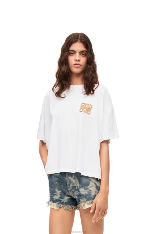 blanco/beige Camiseta artesanal de algodón con anagrama Loewe R8J8Z795 mujer