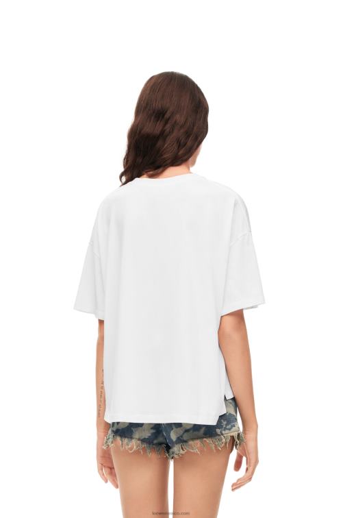 blanco/beige Camiseta artesanal de algodón con anagrama Loewe R8J8Z795 mujer