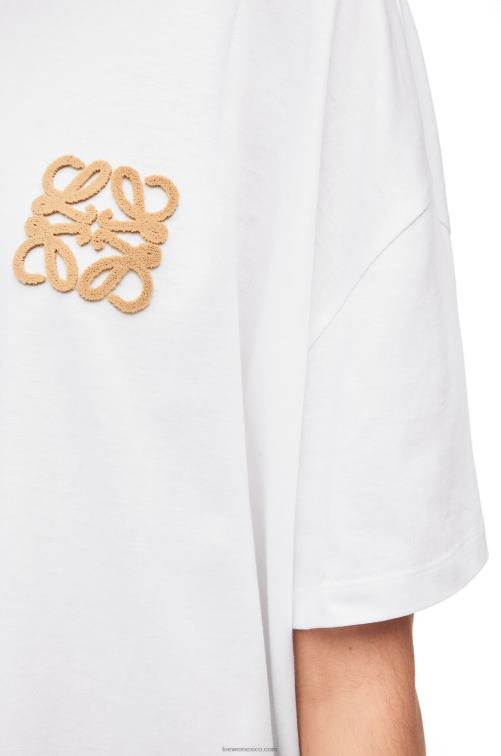 blanco/beige Camiseta artesanal de algodón con anagrama Loewe R8J8Z795 mujer