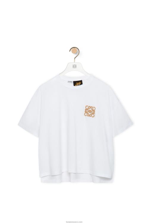 blanco/beige Camiseta artesanal de algodón con anagrama Loewe R8J8Z795 mujer