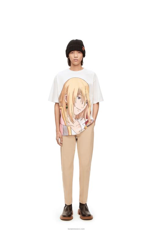 blanco/beige Camiseta de algodón con adorno Howl Loewe R8J8Z835 mujer
