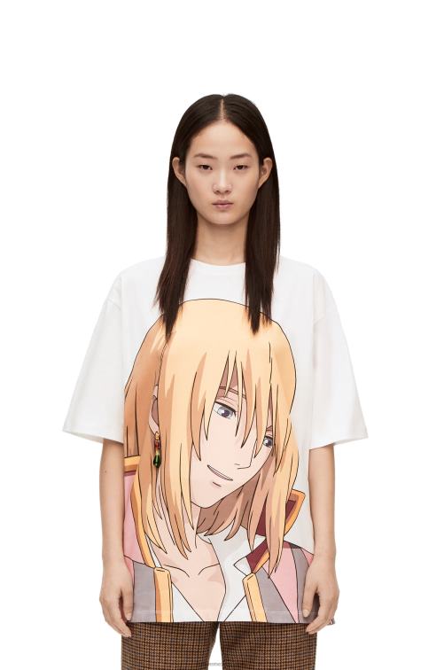 blanco/beige Camiseta de algodón con adorno Howl Loewe R8J8Z835 mujer