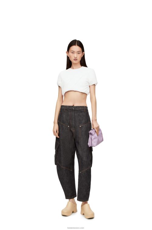 blanco crop top acolchado en gasa de seda elástica Loewe R8J8Z901 mujer