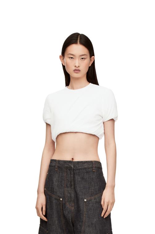 blanco crop top acolchado en gasa de seda elástica Loewe R8J8Z901 mujer