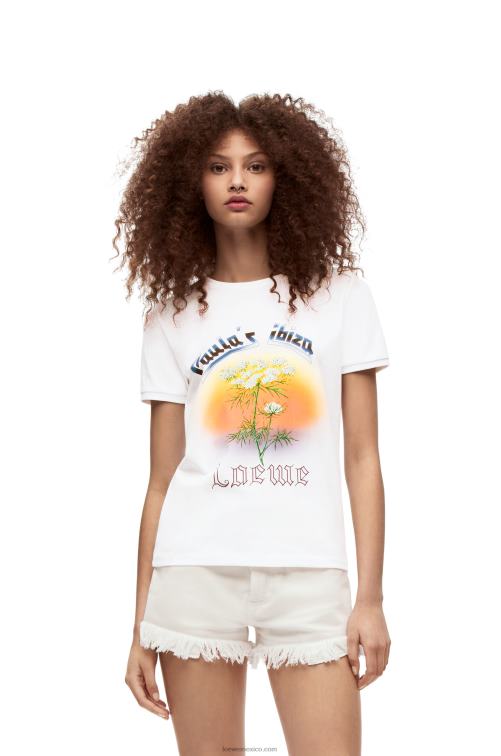 blanco/multicolor camiseta hinojo de algodón Loewe R8J8Z783 mujer