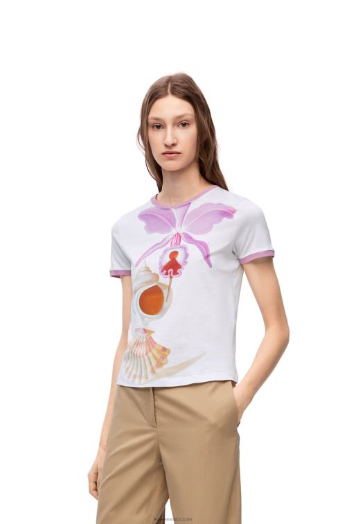 blanco/multicolor camiseta maruja mallo slim fit de algodón Loewe R8J8Z776 mujer
