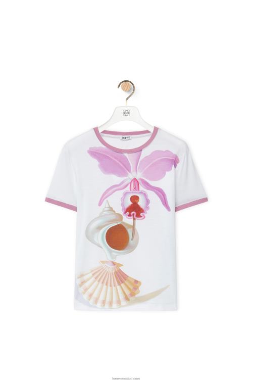 blanco/multicolor camiseta maruja mallo slim fit de algodón Loewe R8J8Z776 mujer
