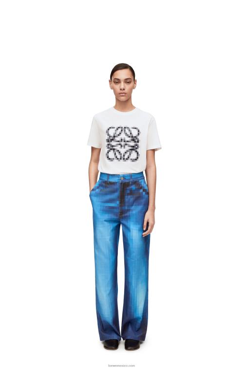 blanco negro Camiseta de algodón de corte estándar con anagrama pixelado Loewe R8J8Z796 mujer