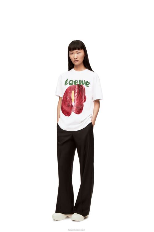 blanco rojo camiseta de punto de algodón con flor de anturio Loewe R8J8Z798 mujer