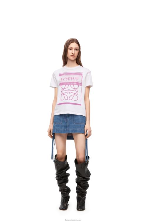 blanco/rosa multicolor camiseta regular fit de algodón Loewe R8J8Z771 mujer