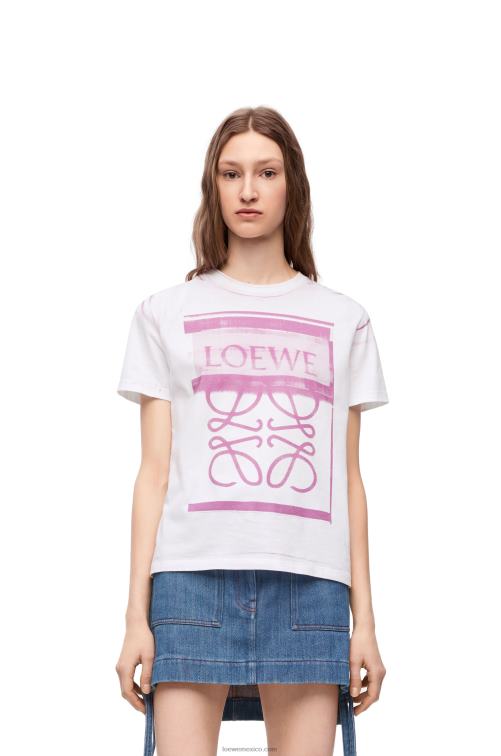 blanco/rosa multicolor camiseta regular fit de algodón Loewe R8J8Z771 mujer