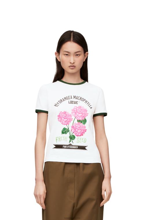 blanco/verde/rosa camiseta con flores en jersey de algodón Loewe R8J8Z799 mujer