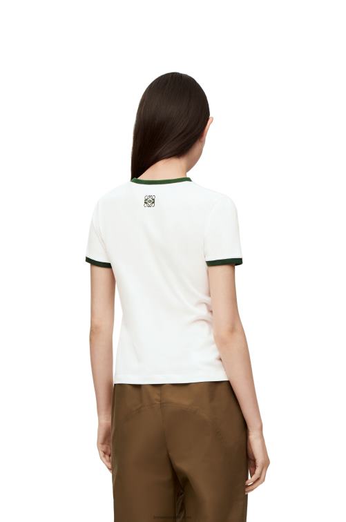 blanco/verde/rosa camiseta con flores en jersey de algodón Loewe R8J8Z799 mujer