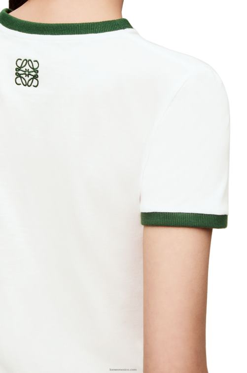 blanco/verde/rosa camiseta con flores en jersey de algodón Loewe R8J8Z799 mujer