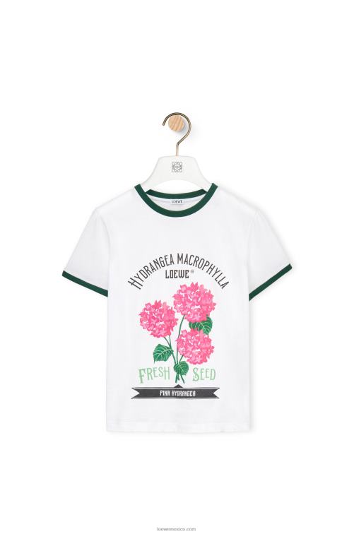 blanco/verde/rosa camiseta con flores en jersey de algodón Loewe R8J8Z799 mujer