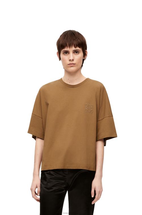 camello oscuro camiseta boxy fit de algodón Loewe R8J8Z781 mujer