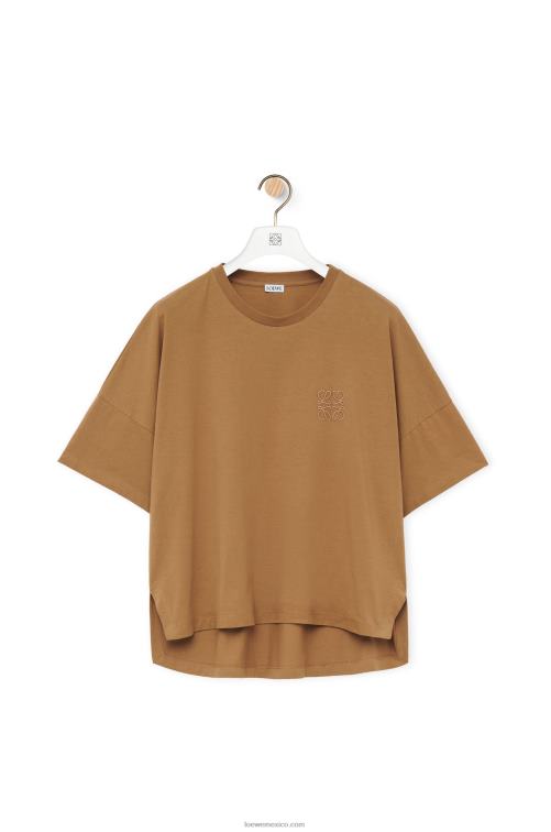 camello oscuro camiseta boxy fit de algodón Loewe R8J8Z781 mujer
