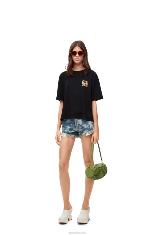 negro Camiseta artesanal de algodón con anagrama Loewe R8J8Z793 mujer