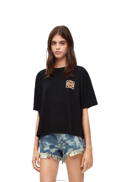 negro Camiseta artesanal de algodón con anagrama Loewe R8J8Z793 mujer