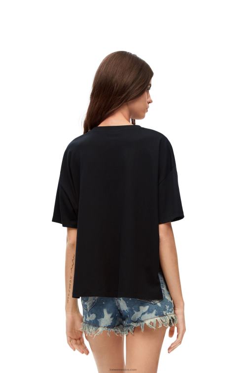 negro Camiseta artesanal de algodón con anagrama Loewe R8J8Z793 mujer