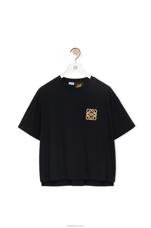 negro Camiseta artesanal de algodón con anagrama Loewe R8J8Z793 mujer