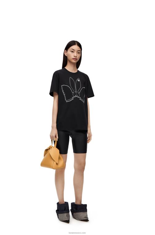 negro camiseta con conejito de algodón Loewe R8J8Z809 mujer