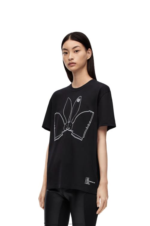 negro camiseta con conejito de algodón Loewe R8J8Z809 mujer