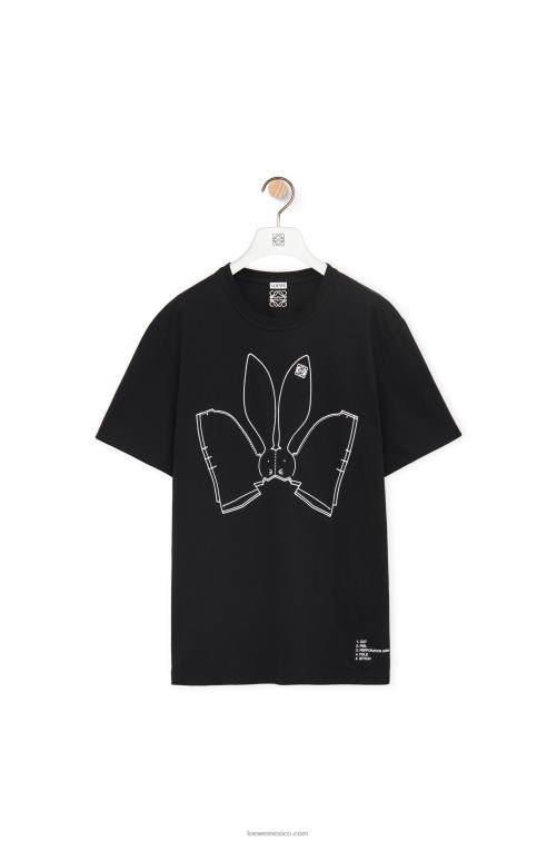 negro camiseta con conejito de algodón Loewe R8J8Z809 mujer