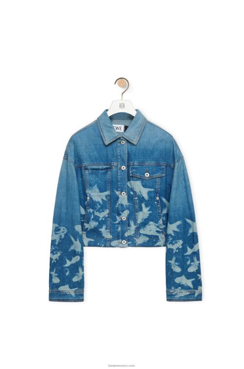 azul claro/blanco chamarra corta de pescado en denim Loewe R8J8Z1169 mujer
