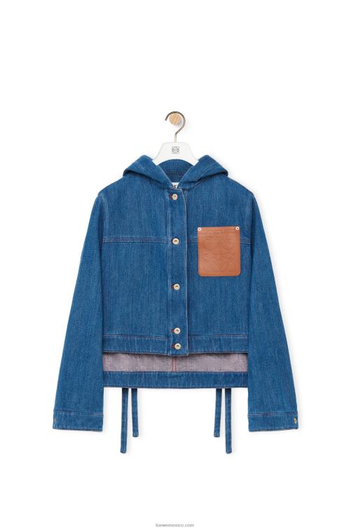 azul rojo Chaqueta corta de trabajo en denim Loewe R8J8Z1162 mujer