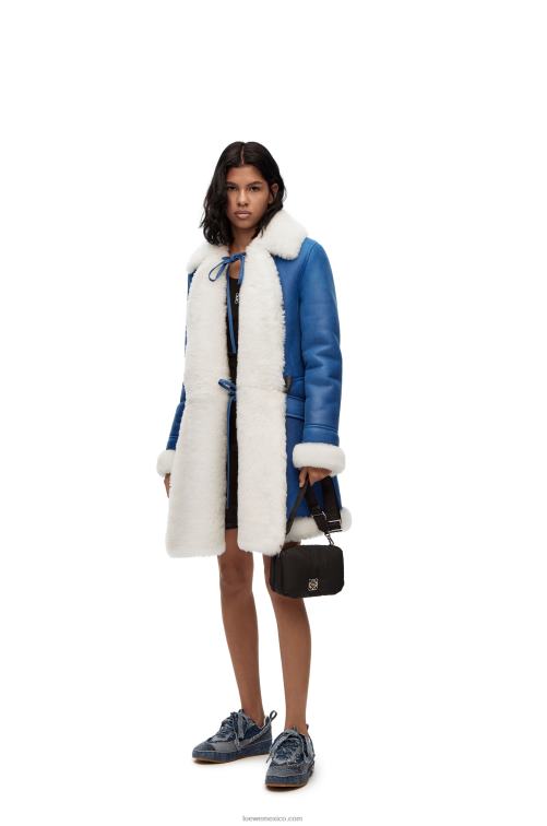 blanco azul abrigo de piel de oveja Loewe R8J8Z1119 mujer