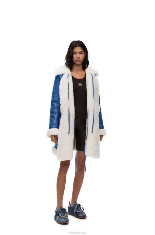 blanco azul abrigo de piel de oveja Loewe R8J8Z1119 mujer