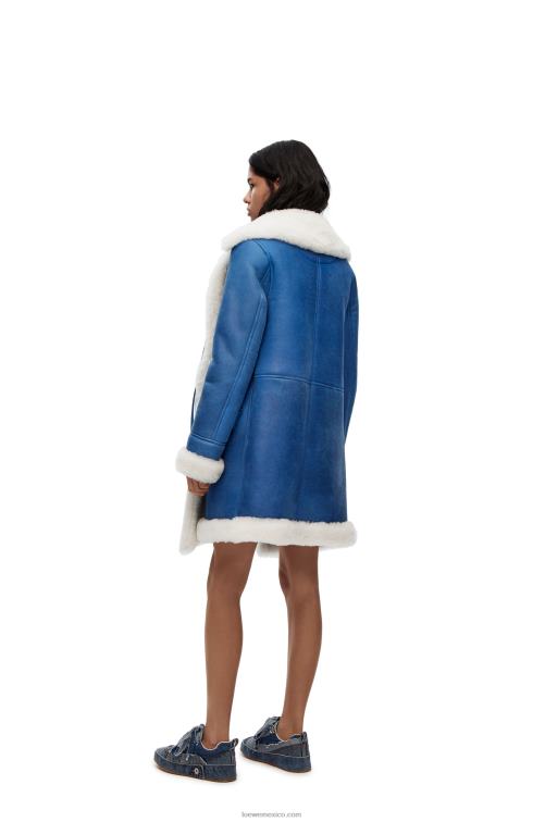 blanco azul abrigo de piel de oveja Loewe R8J8Z1119 mujer