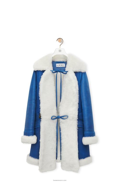 blanco azul abrigo de piel de oveja Loewe R8J8Z1119 mujer