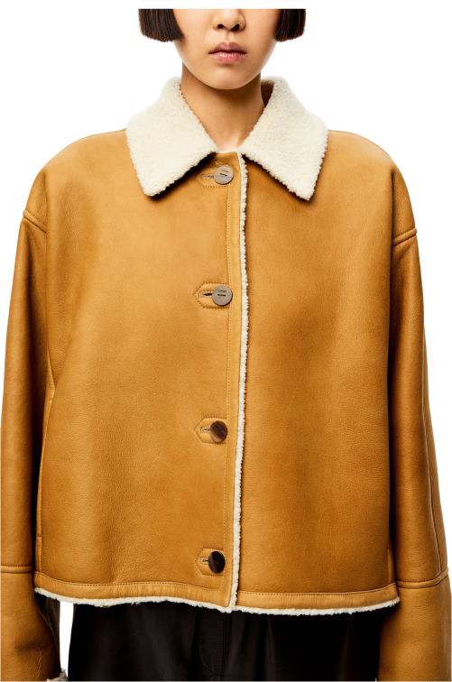 blanco/camello chaqueta corta de borrego Loewe R8J8Z1148 mujer