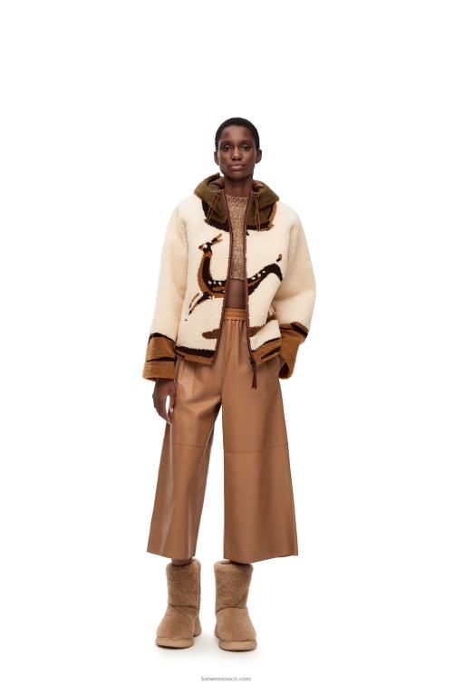 blanquecino/marrón chaqueta con capucha de borrego Loewe R8J8Z1126 mujer