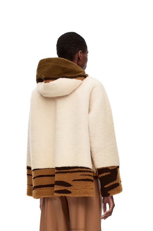 blanquecino/marrón chaqueta con capucha de borrego Loewe R8J8Z1126 mujer